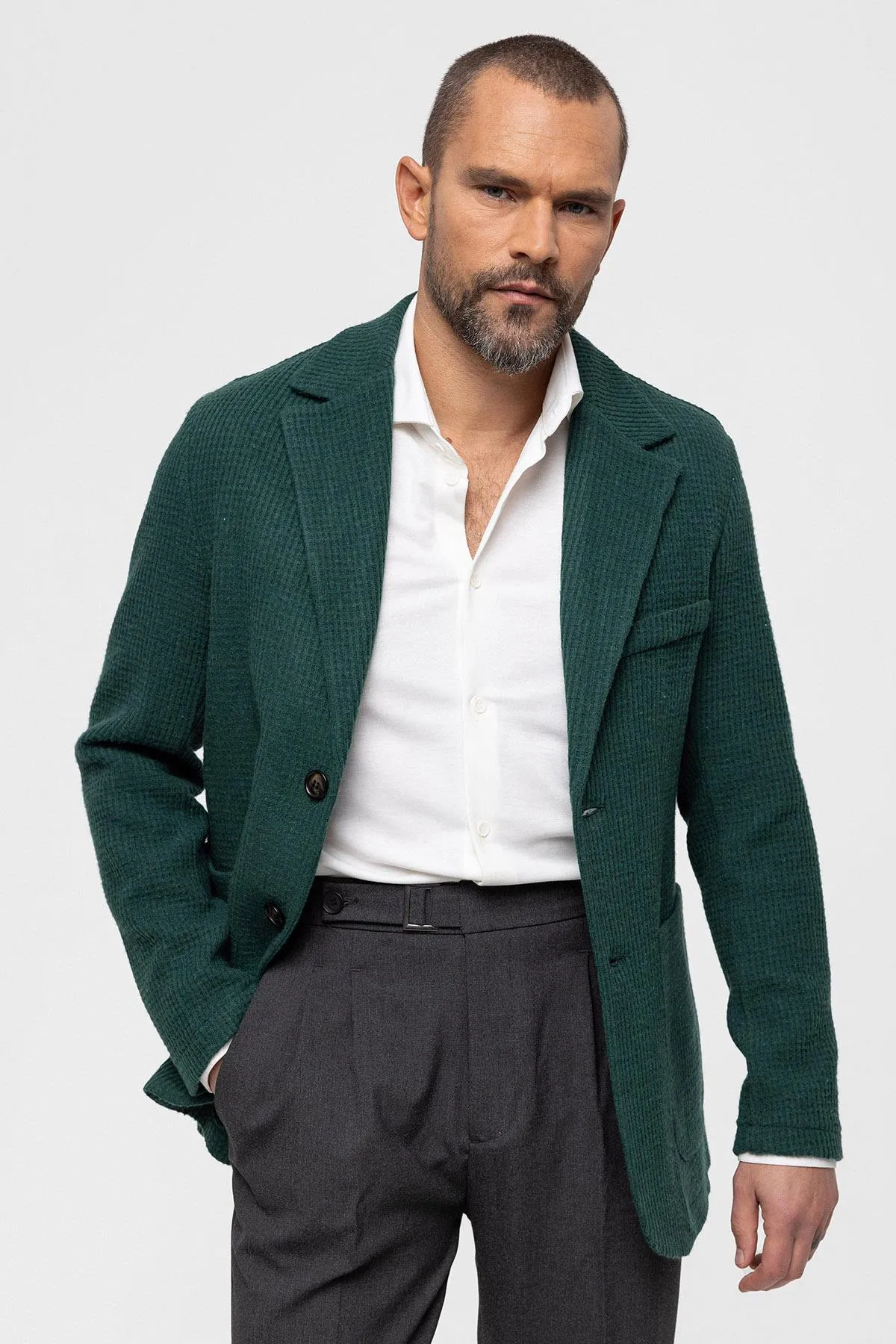 Green Knitted Textured Men's Jacket - Wessi sold by Wessi product image thumbnail 2