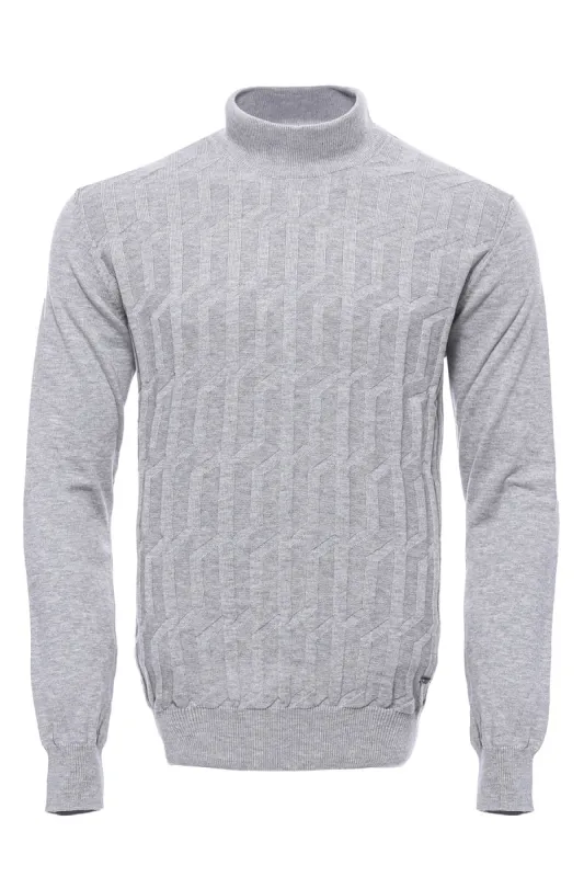 Grey Patterned Half Turtleneck Sweater - Wessi sold by Wessi