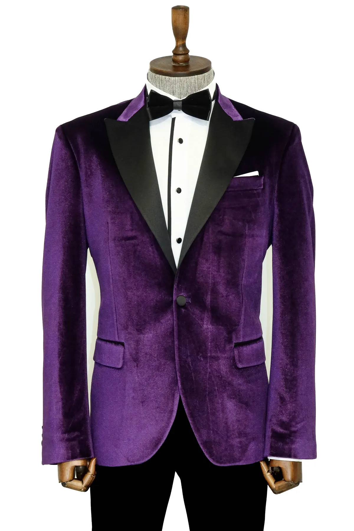 Velvet Slim Fit Single Button Purple Men Party Blazer sold by Wessi