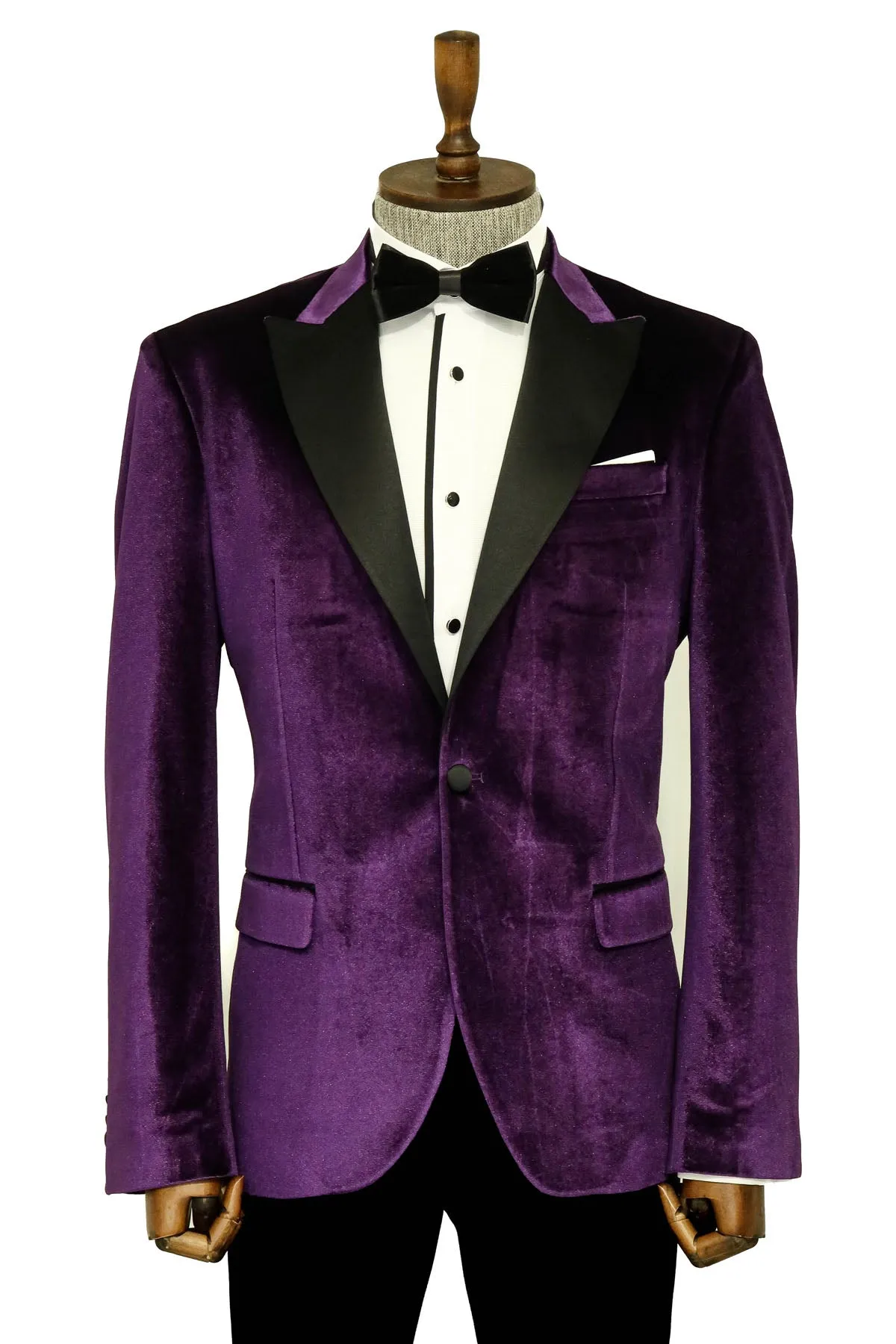 Velvet Slim Fit Single Button Purple Men Party Blazer sold by Wessi product image thumbnail 5
