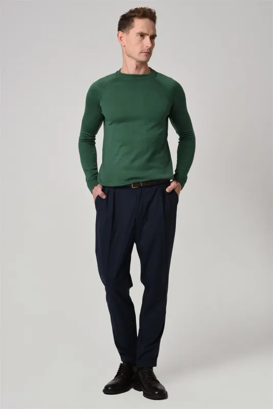 Men's Green Crew Neck Slim Fit Knitwear Sweater - Wessi sold by Wessi