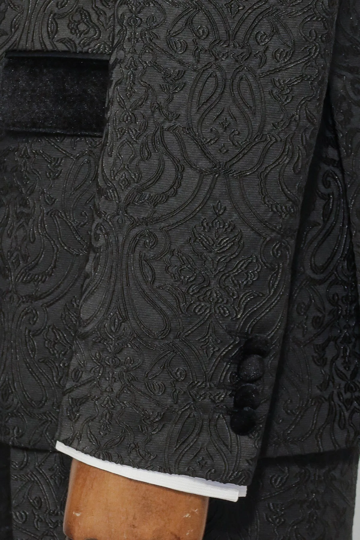2 Piece Damask Patterned Velvet Shawl Collar Black Men's Tuxedo Suit - Wessi sold by Wessi product image thumbnail 5