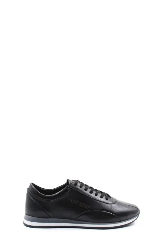 Men's Black Leather Low-Top Sneakers with Contrast Sole - Wessi sold by Wessi