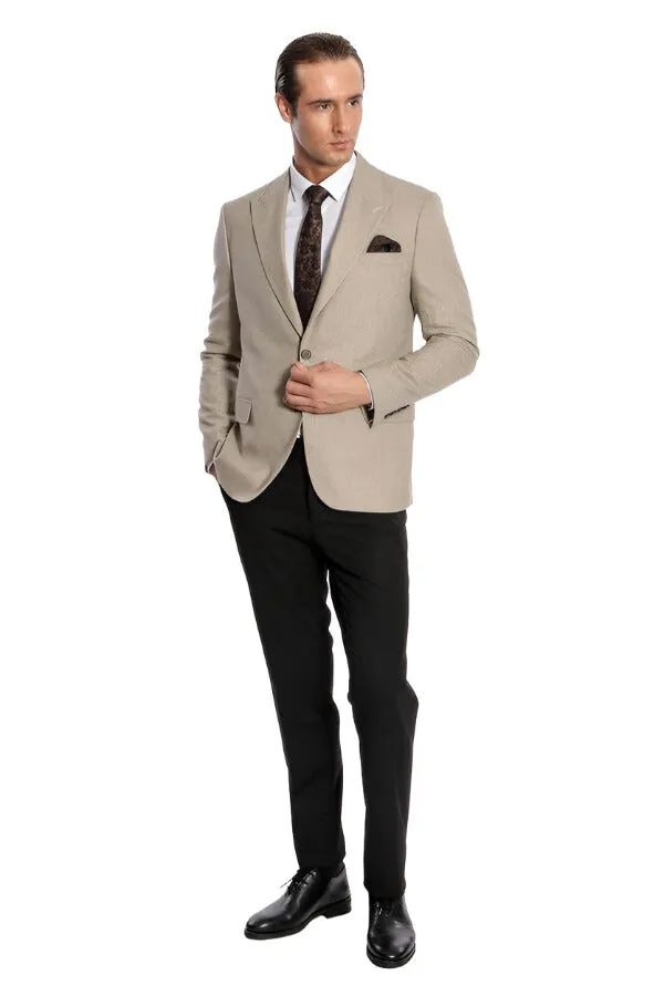 Patterned Wide Lapel Cream Men Blazer - Wessi sold by Wessi product image thumbnail 3
