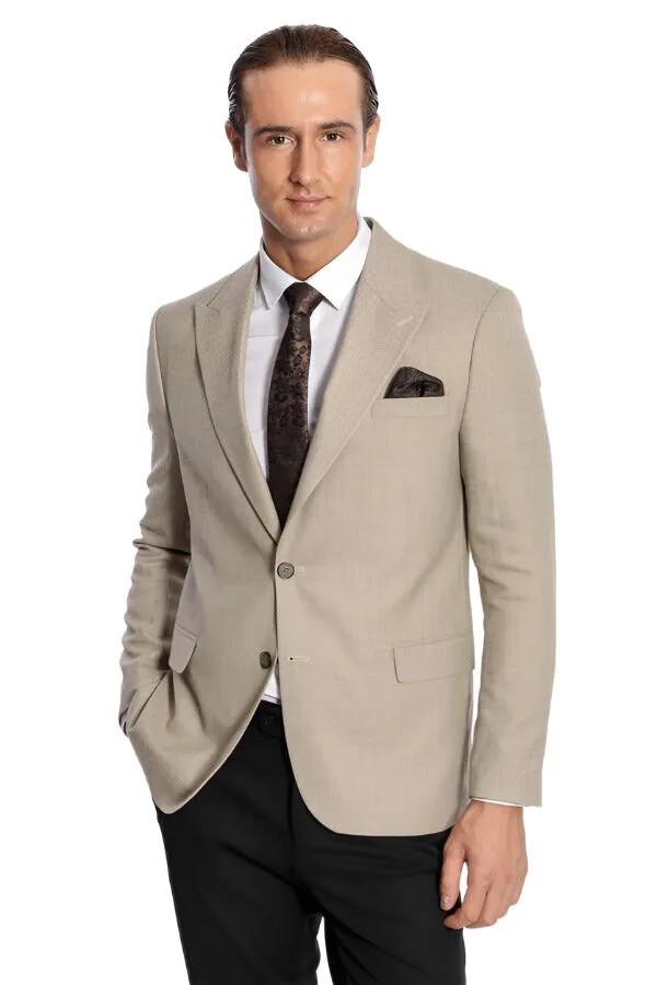 Patterned Wide Lapel Cream Men Blazer - Wessi sold by Wessi
