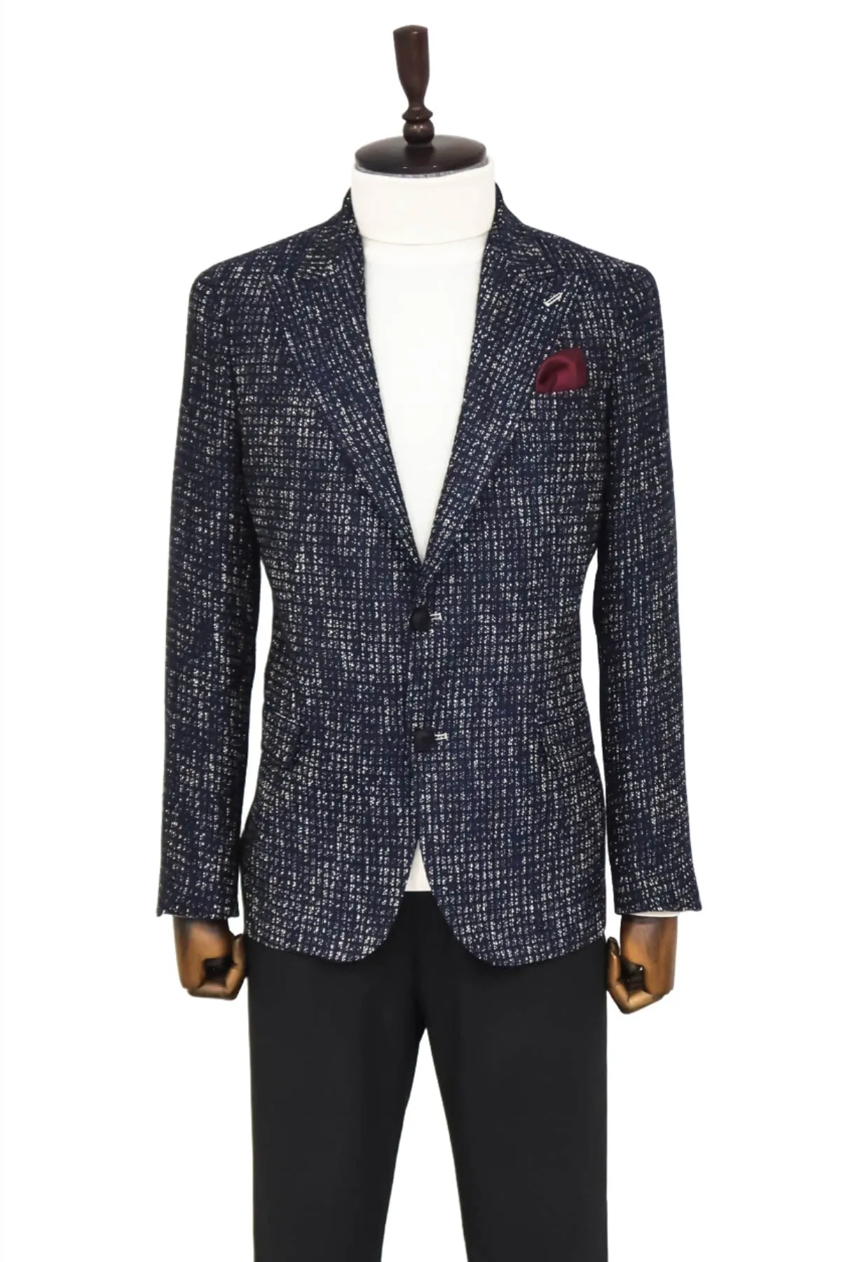 Slim Fit Patterned Sport Navy Blue Men Blazer - Wessi sold by Wessi product image thumbnail 3