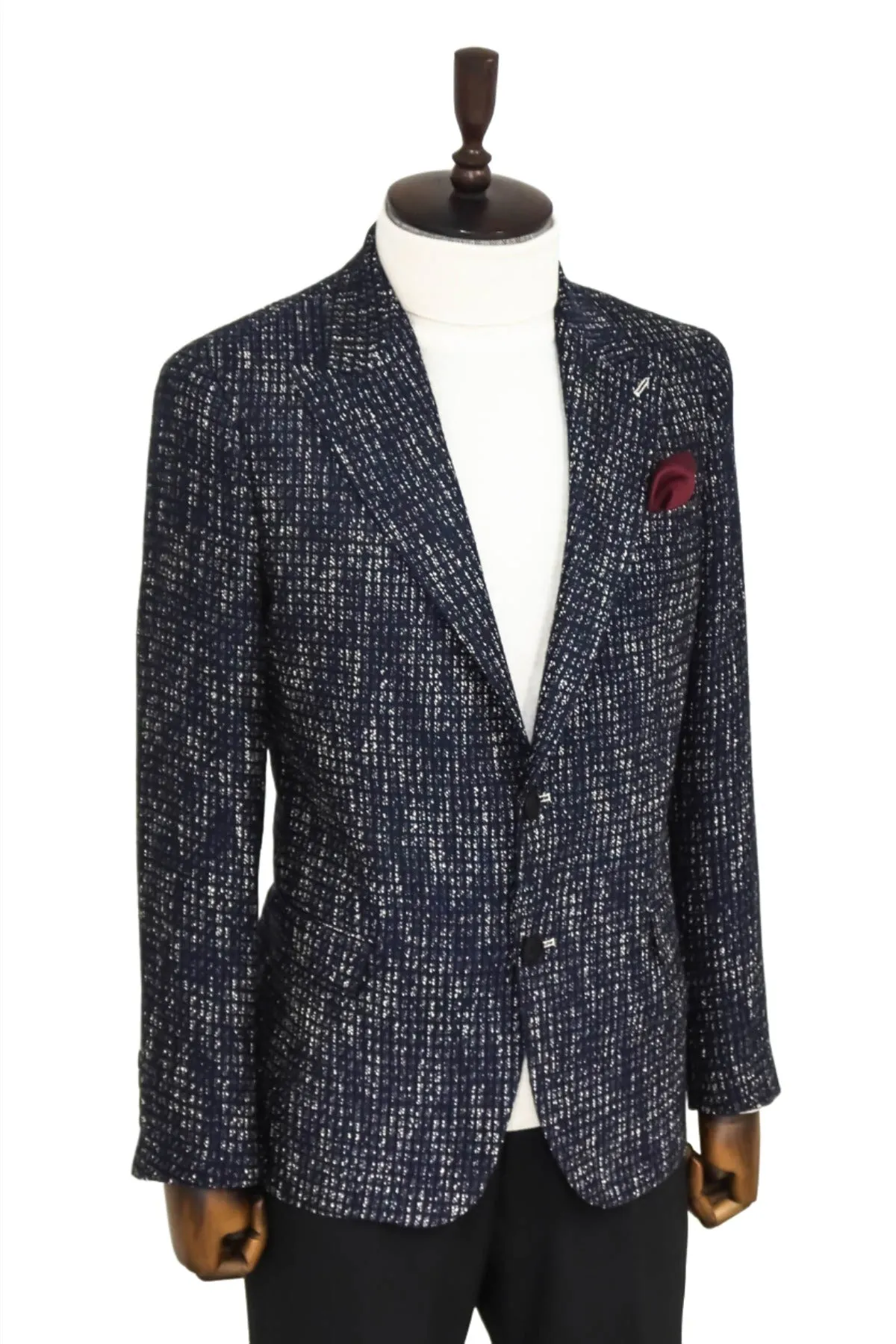 Slim Fit Patterned Sport Navy Blue Men Blazer - Wessi sold by Wessi product image thumbnail 4