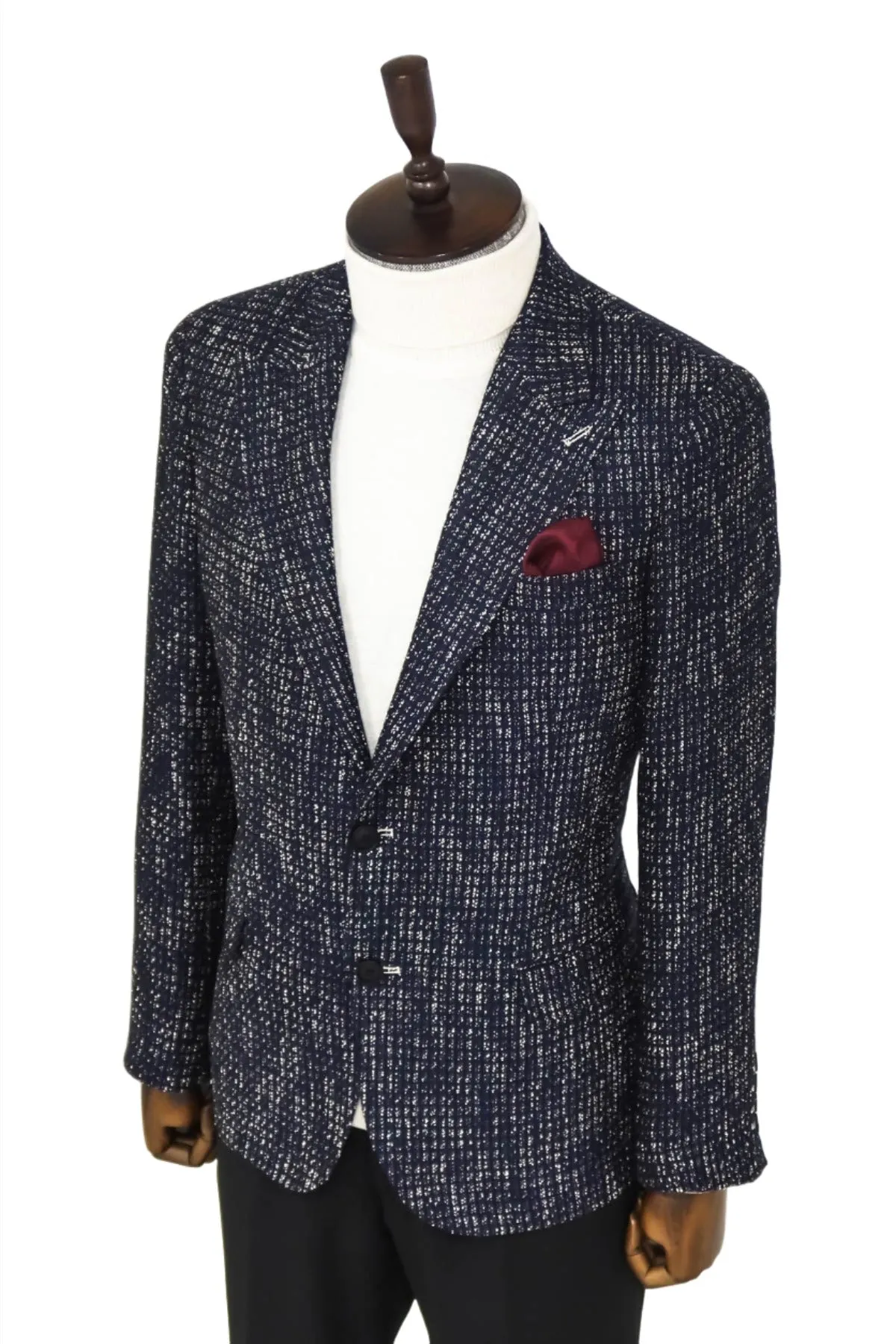 Slim Fit Patterned Sport Navy Blue Men Blazer - Wessi sold by Wessi product image thumbnail 5
