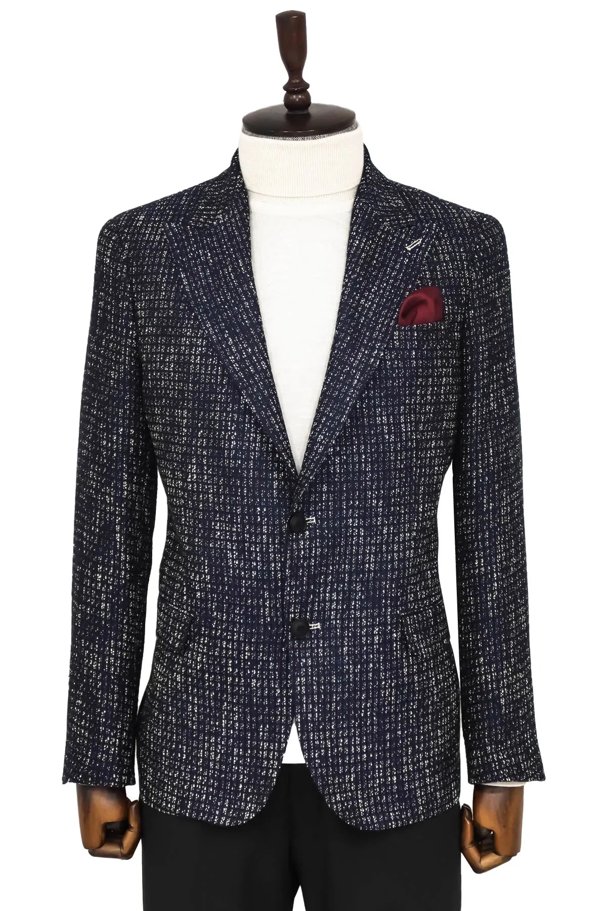 Slim Fit Patterned Sport Navy Blue Men Blazer - Wessi sold by Wessi