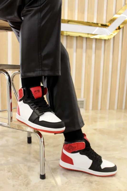 Men's High-Top Sneakers in Black, White, and Red Colorway - Wessi sold by Wessi