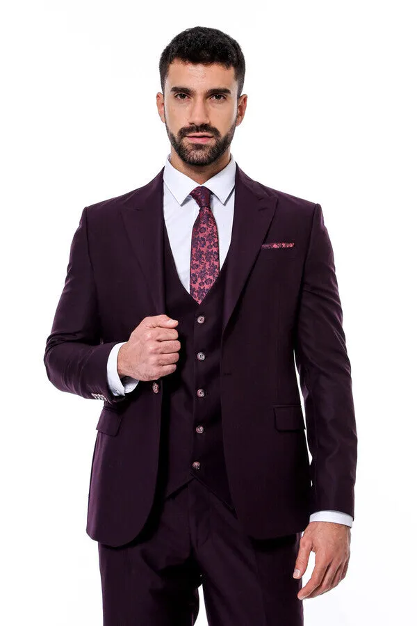 Plain Wide Lapel Burgundy Men Suit - Wessi sold by Wessi product image thumbnail 4