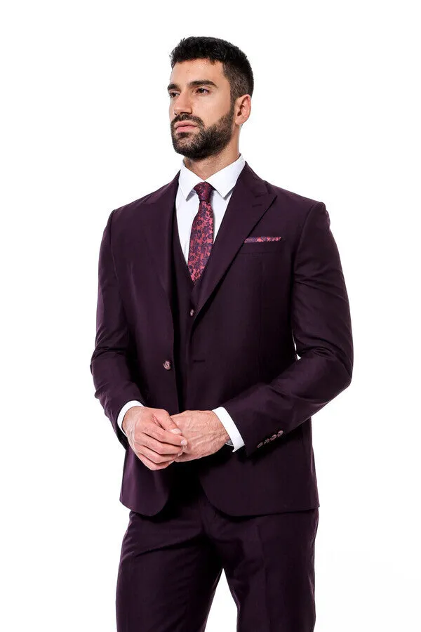 Plain Wide Lapel Burgundy Men Suit - Wessi sold by Wessi product image thumbnail 5