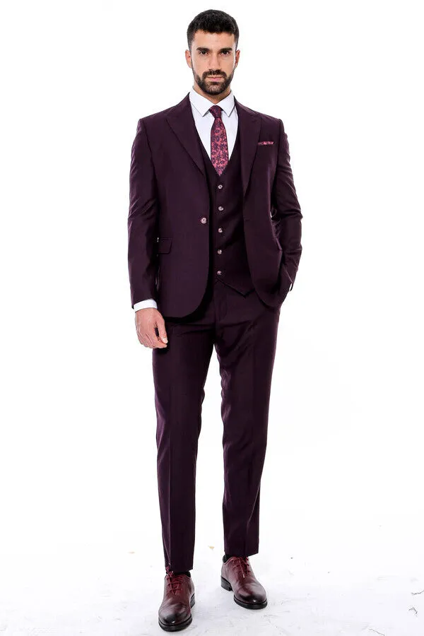 Plain Wide Lapel Burgundy Men Suit - Wessi sold by Wessi product image thumbnail 2