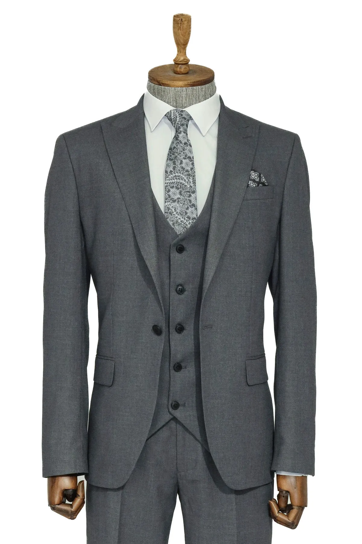 3 -Piece Single Button Peak Lapel Grey Men Suit - Wessi sold by Wessi product image thumbnail 2