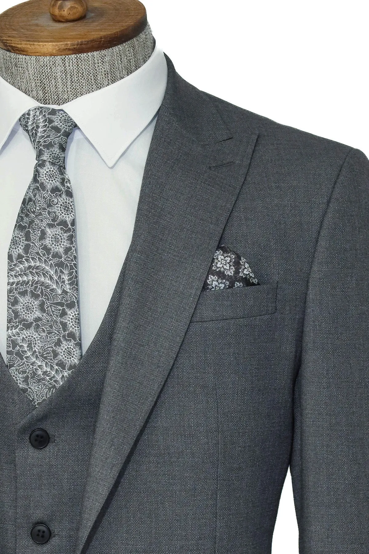 3 -Piece Single Button Peak Lapel Grey Men Suit - Wessi sold by Wessi product image thumbnail 3