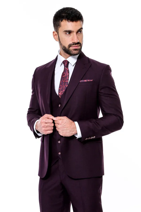 Plain Wide Lapel Burgundy Men Suit - Wessi sold by Wessi