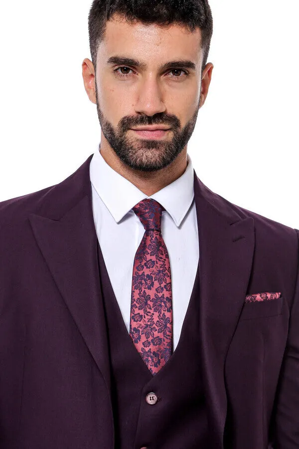 Plain Wide Lapel Burgundy Men Suit - Wessi sold by Wessi product image thumbnail 3
