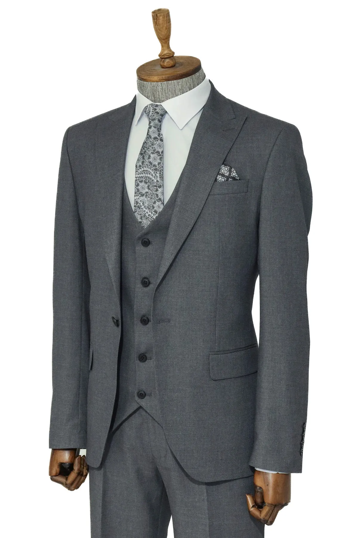 3 -Piece Single Button Peak Lapel Grey Men Suit - Wessi sold by Wessi product image thumbnail 4