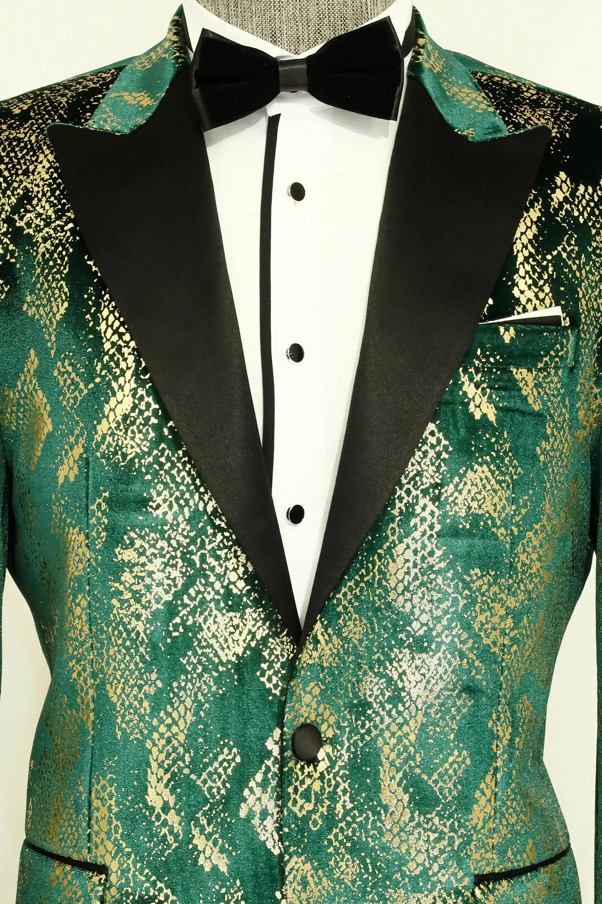Peak Lapel Slim Fit Gold Patterned Green Men Prom Party Blazer sold by Wessi product image thumbnail 2
