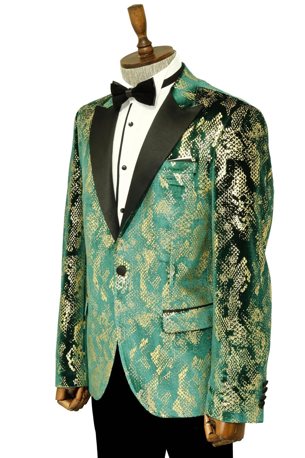 Peak Lapel Slim Fit Gold Patterned Green Men Prom Party Blazer sold by Wessi product image thumbnail 5