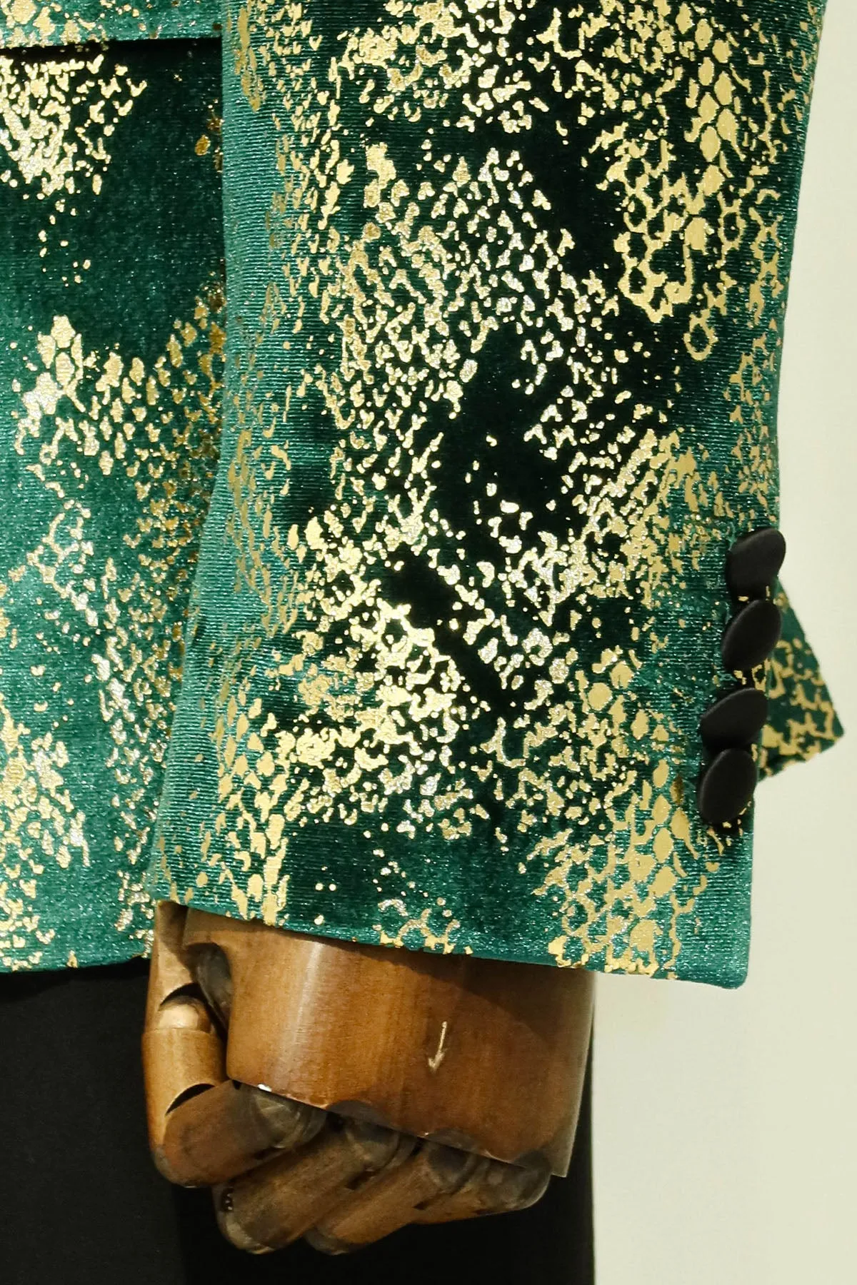 Peak Lapel Slim Fit Gold Patterned Green Men Prom Party Blazer sold by Wessi product image thumbnail 4