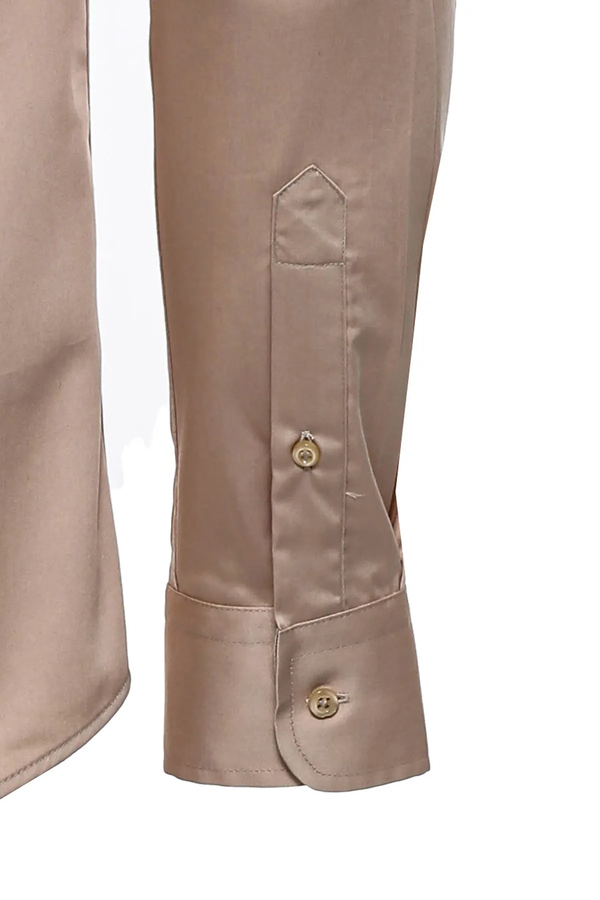 Cotton Satin Plain Long Sleeves Slim Fit Beige Men Shirt - Wessi sold by Wessi product image thumbnail 2