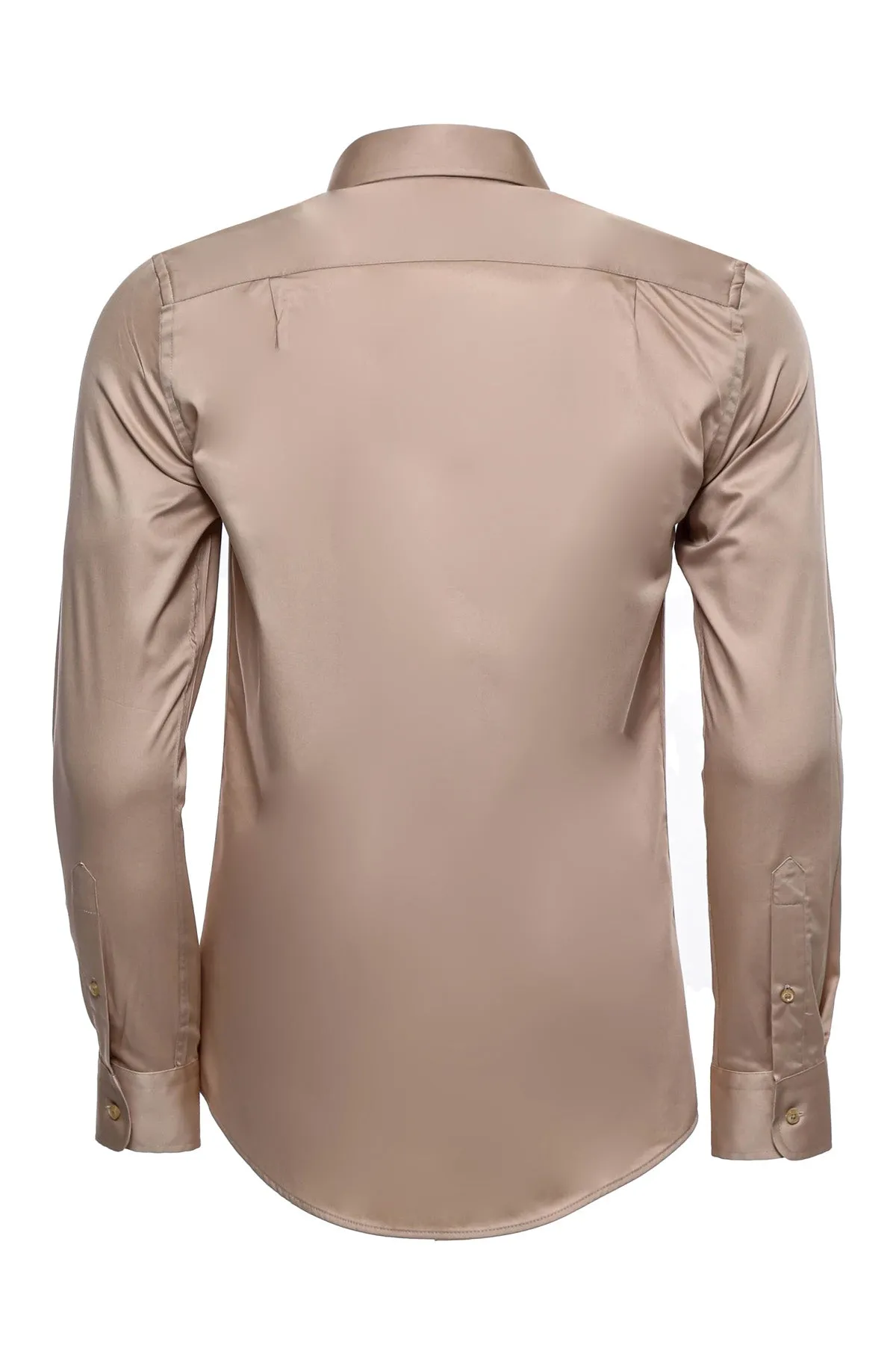 Cotton Satin Plain Long Sleeves Slim Fit Beige Men Shirt - Wessi sold by Wessi product image thumbnail 3