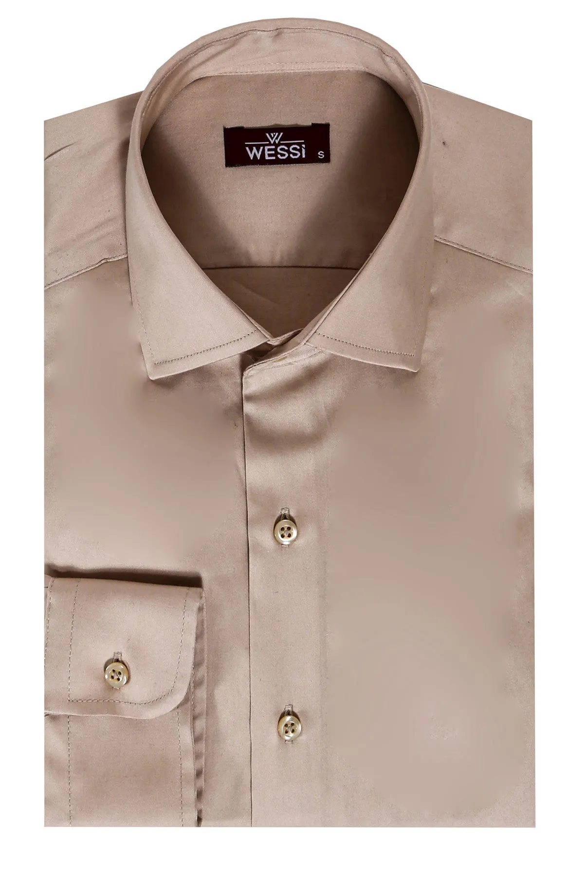 Cotton Satin Plain Long Sleeves Slim Fit Beige Men Shirt - Wessi sold by Wessi product image thumbnail 4