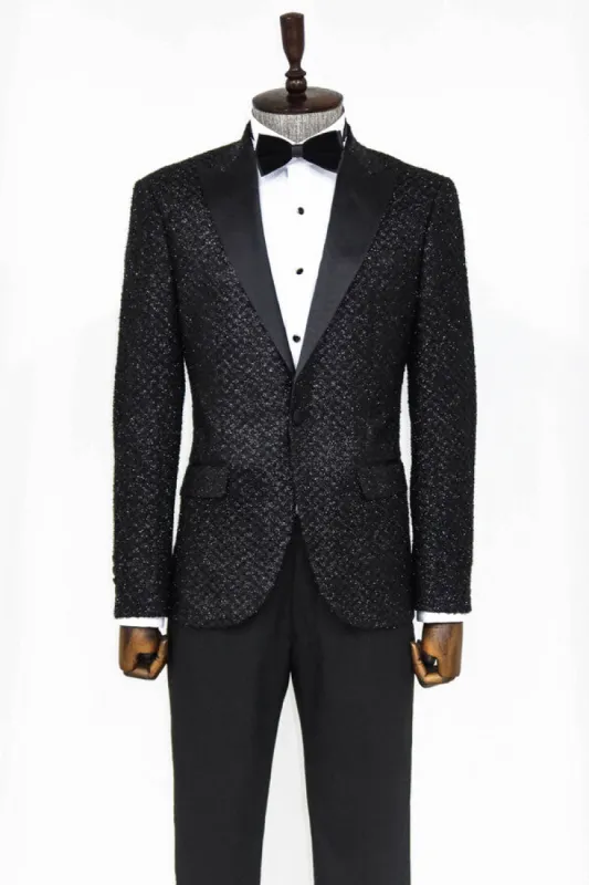 Gingham Patterned Glitter Black Men Prom Blazer and Trousers Combination Suit- Wessi sold by Wessi