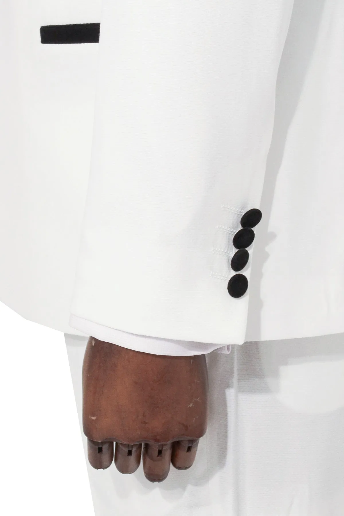 3 Piece Trim Detailed Self-Patterned Velvet Shawl Collar White Men's Tuxedo - Wessi sold by Wessi product image thumbnail 5