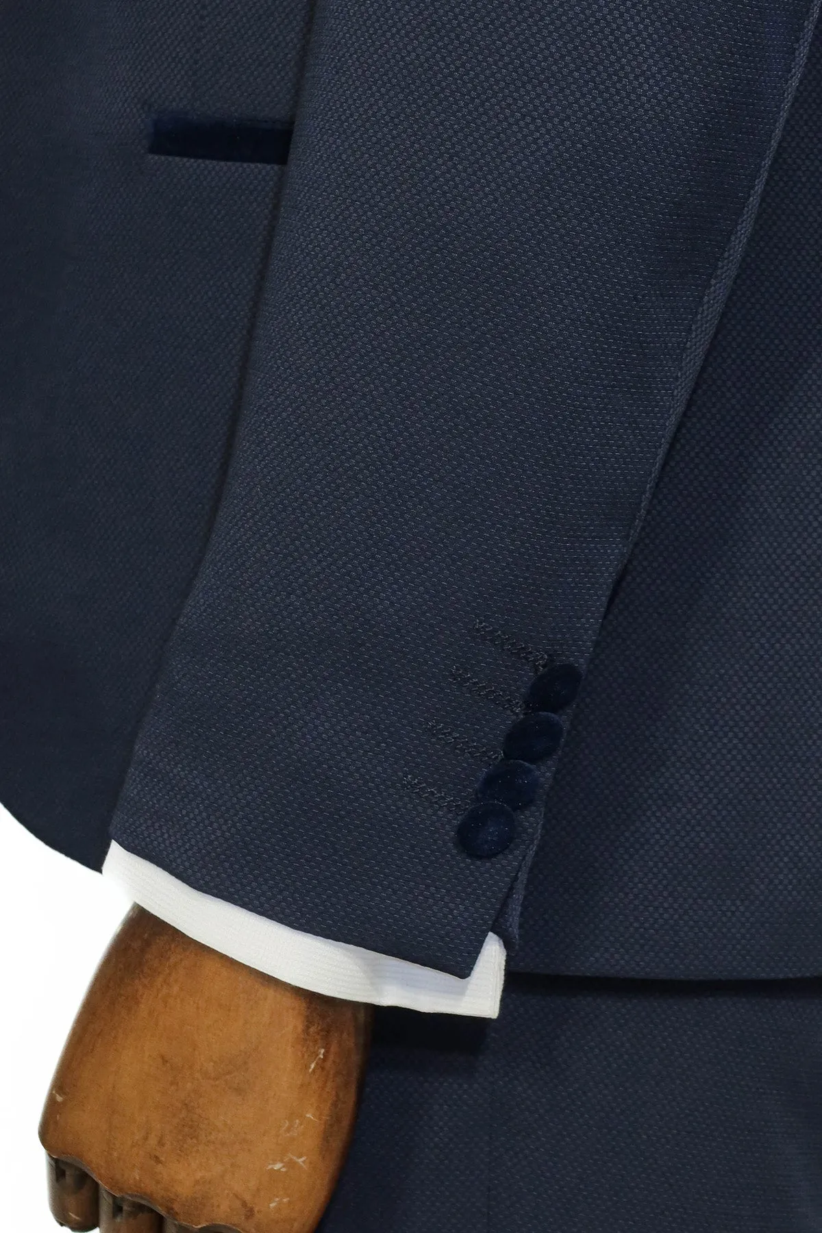 3 Piece Trim Detailed Self-Patterned Velvet Shawl Collar Navy Blue Men's Tuxedo - Wessi sold by Wessi product image thumbnail 5