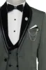 3 Piece Trim Detailed Self-Patterned Velvet Shawl Collar Khaki Men's Tuxedo - Wessi sold by Wessi