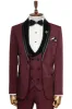 3 Piece Trim Detailed Self-Patterned Velvet Shawl Collar Burgundy Men's Tuxedo - Wessi sold by Wessi