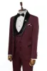 3 Piece Trim Detailed Self-Patterned Velvet Shawl Collar Burgundy Men's Tuxedo - Wessi sold by Wessi
