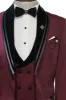 3 Piece Trim Detailed Self-Patterned Velvet Shawl Collar Burgundy Men's Tuxedo - Wessi sold by Wessi