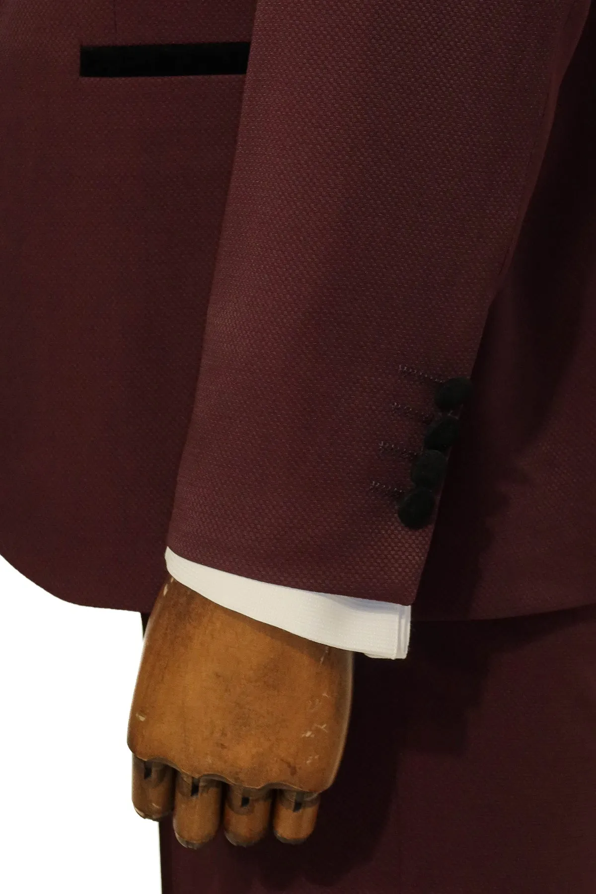 3 Piece Trim Detailed Self-Patterned Velvet Shawl Collar Burgundy Men's Tuxedo - Wessi sold by Wessi product image thumbnail 5