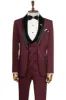 3 Piece Trim Detailed Self-Patterned Velvet Shawl Collar Burgundy Men's Tuxedo - Wessi sold by Wessi