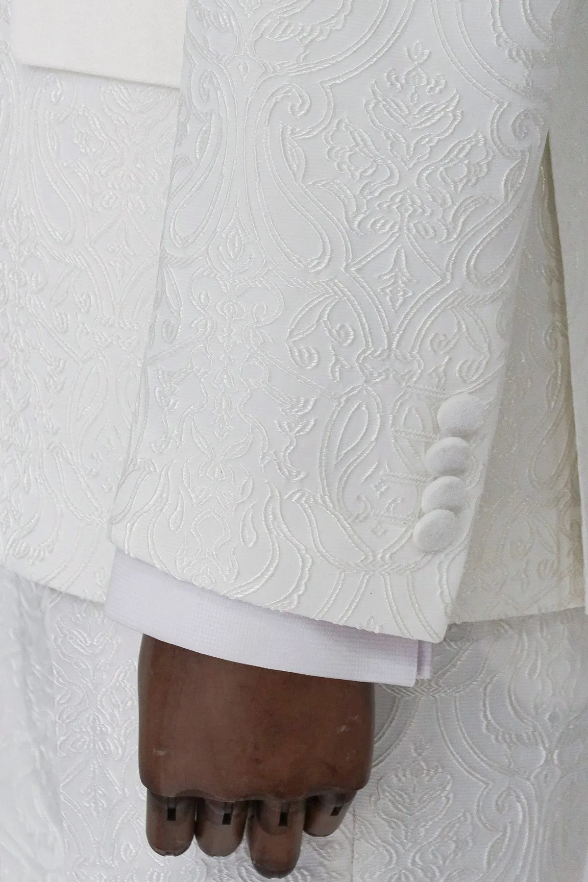 2 Piece Damask Patterned Velvet Shawl Collar White Men's Tuxedo Suit - Wessi sold by Wessi product image thumbnail 4