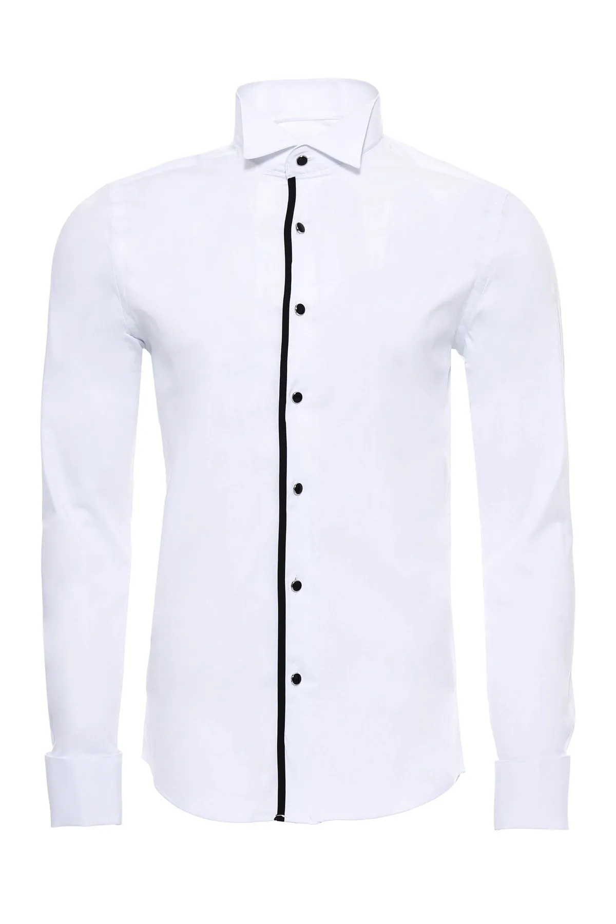 Black Buttoned Long Sleeves White Men Tuxedo Shirt - Wessi sold by Wessi