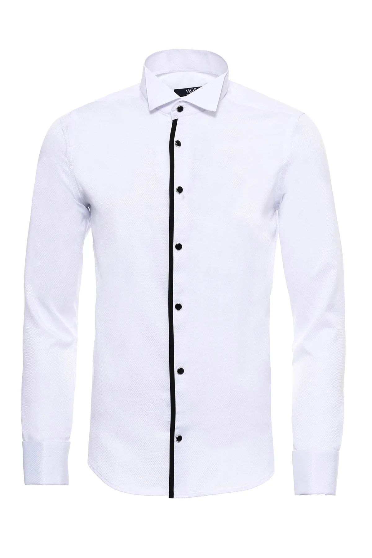 Black Stripe Detailed White Men Tuxedo Shirt - Wessi sold by Wessi