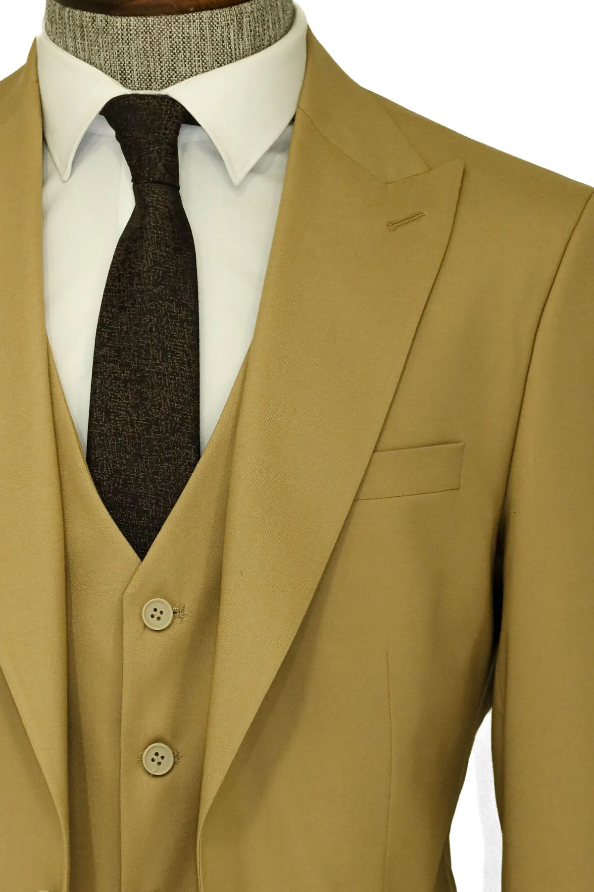 Tan Men's Plain Suit with Vest - Wessi sold by Wessi product image thumbnail 2