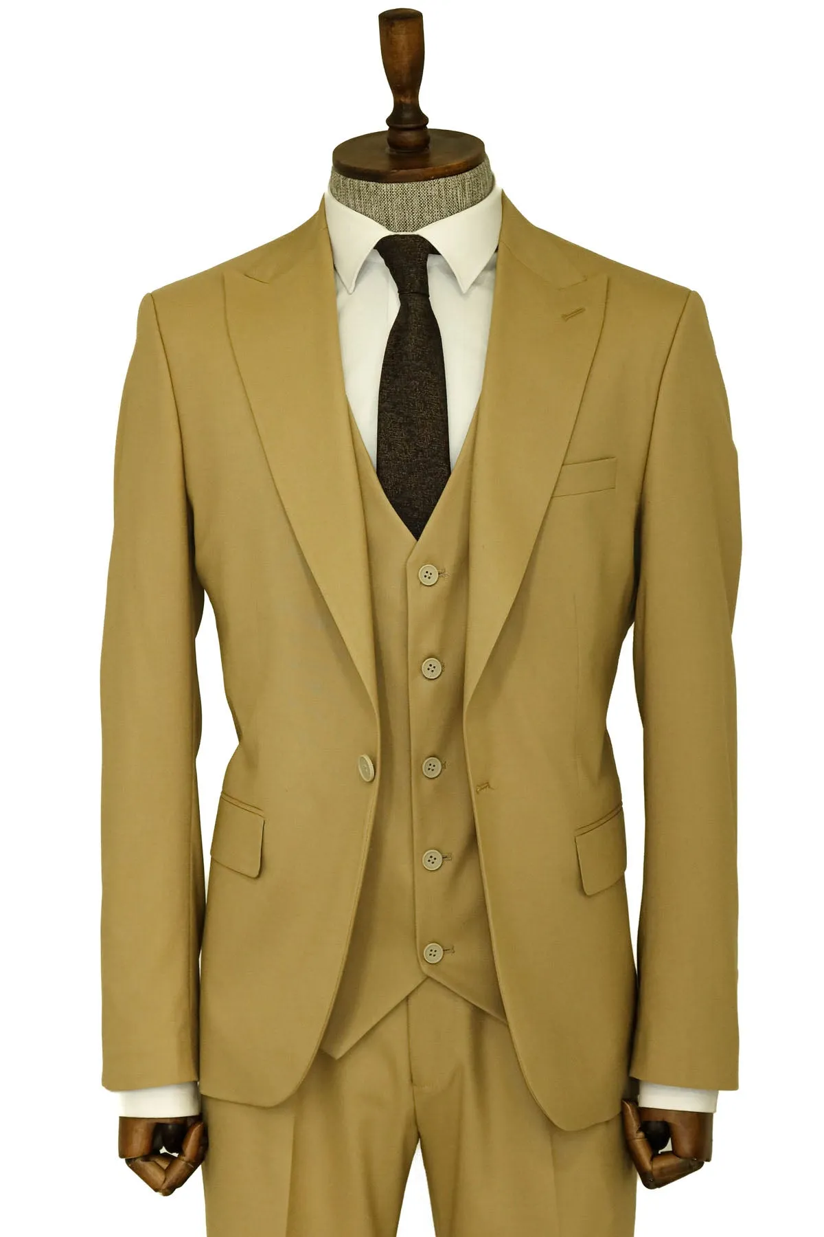 Tan Men's Plain Suit with Vest - Wessi sold by Wessi