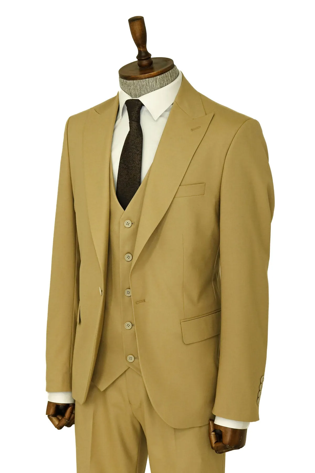 Tan Men's Plain Suit with Vest - Wessi sold by Wessi product image thumbnail 4