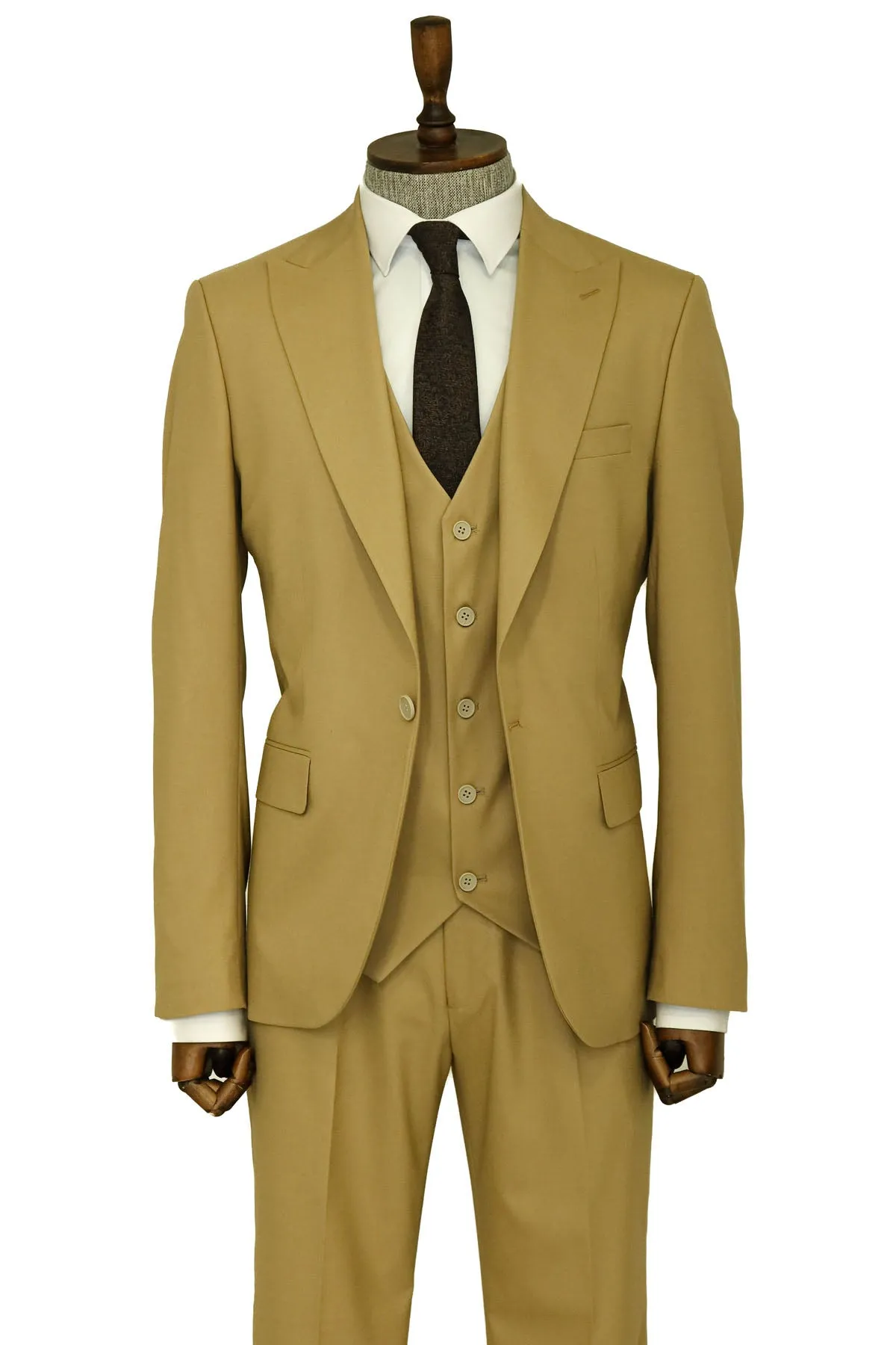 Tan Men's Plain Suit with Vest - Wessi sold by Wessi product image thumbnail 3