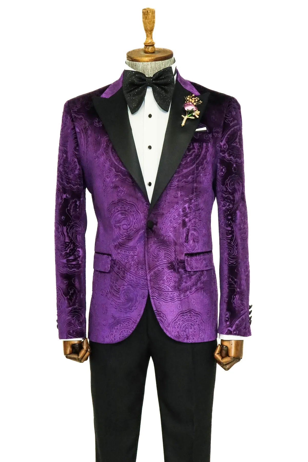 Floral Patterned Purple Velvet Men Tuxedo Jacket - Wessi sold by Wessi product image thumbnail 3