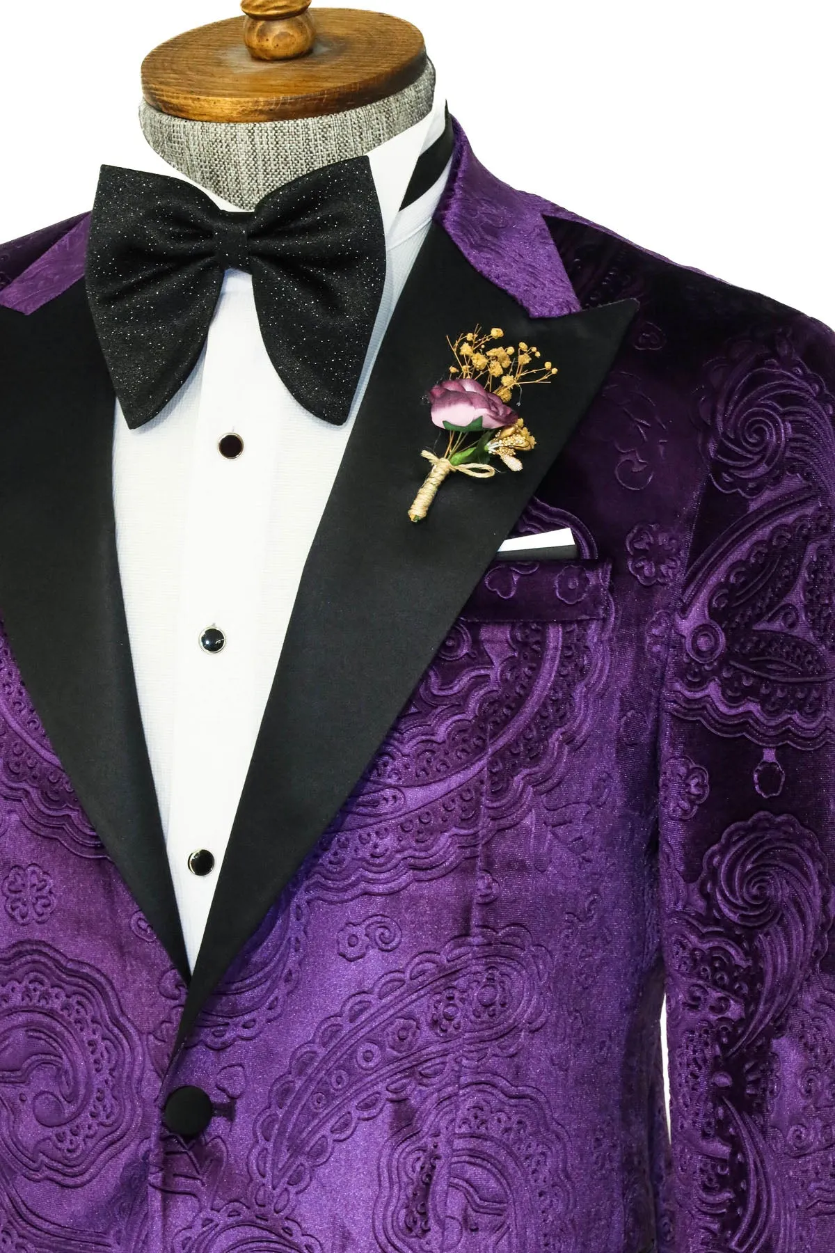 Floral Patterned Purple Velvet Men Tuxedo Jacket - Wessi sold by Wessi product image thumbnail 2
