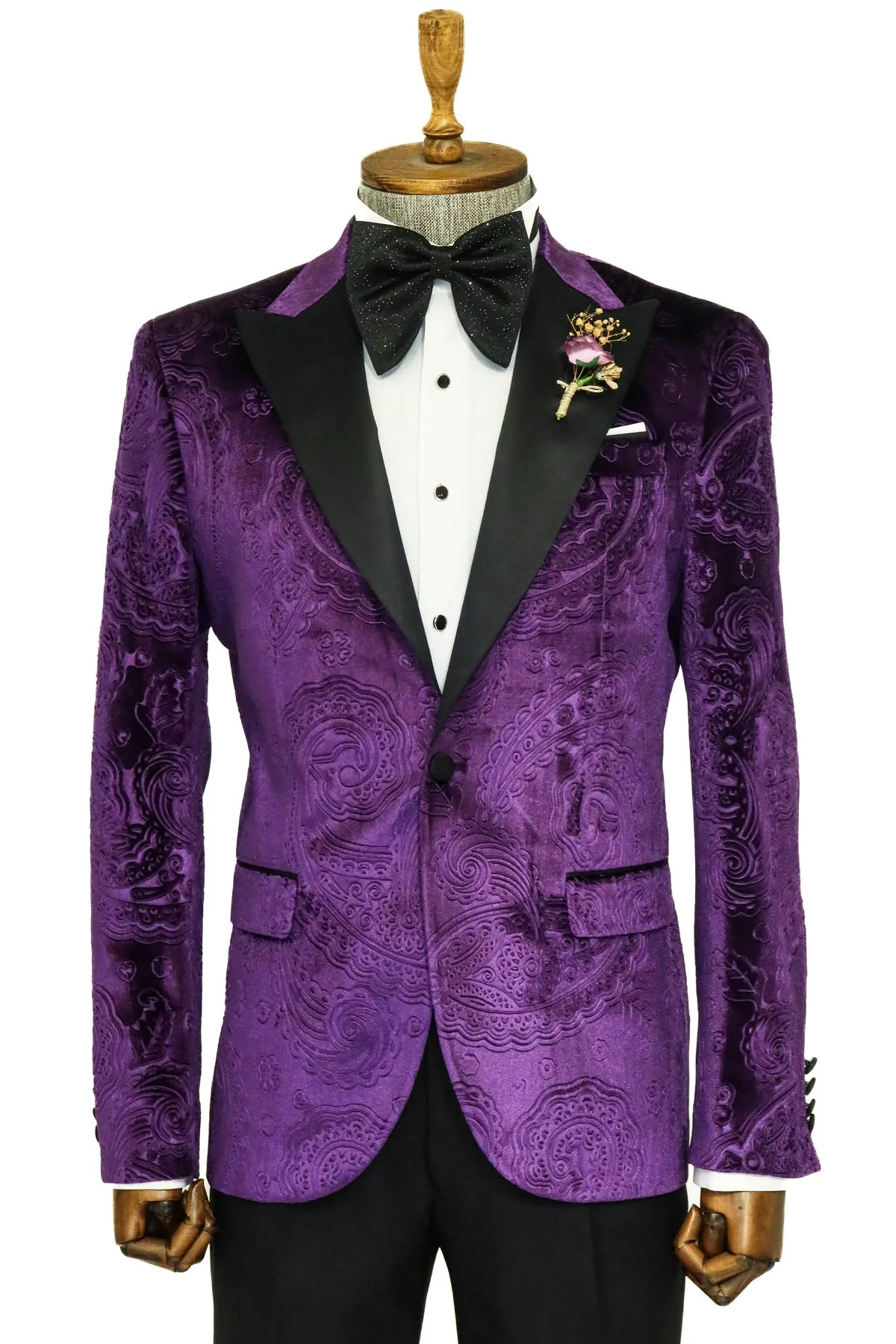 Floral Patterned Purple Velvet Men Tuxedo Jacket - Wessi sold by Wessi