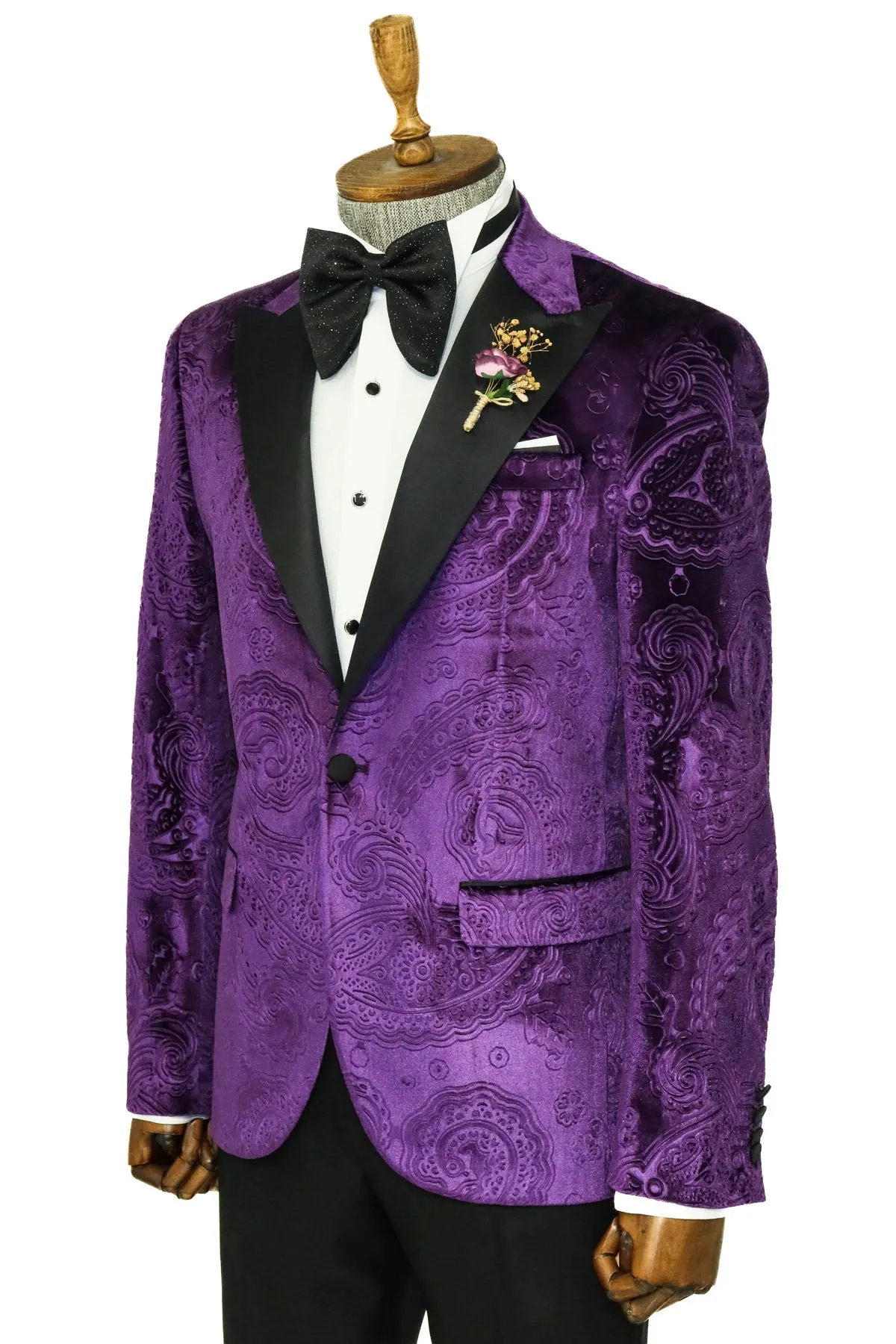Floral Patterned Purple Velvet Men Tuxedo Jacket - Wessi sold by Wessi product image thumbnail 5