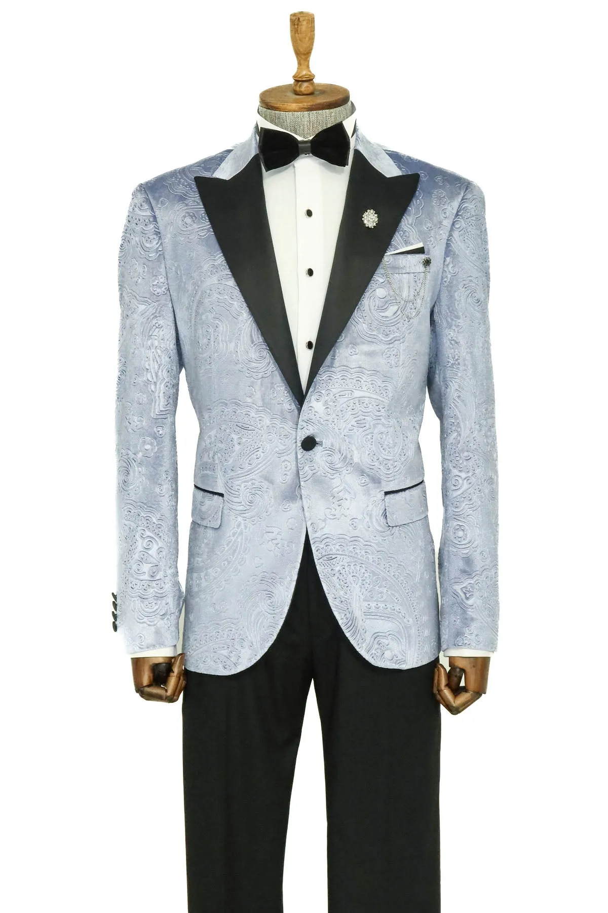 Floral Patterned Velvet Blue Men Wedding Grooms Blazer - Wessi sold by Wessi product image thumbnail 3