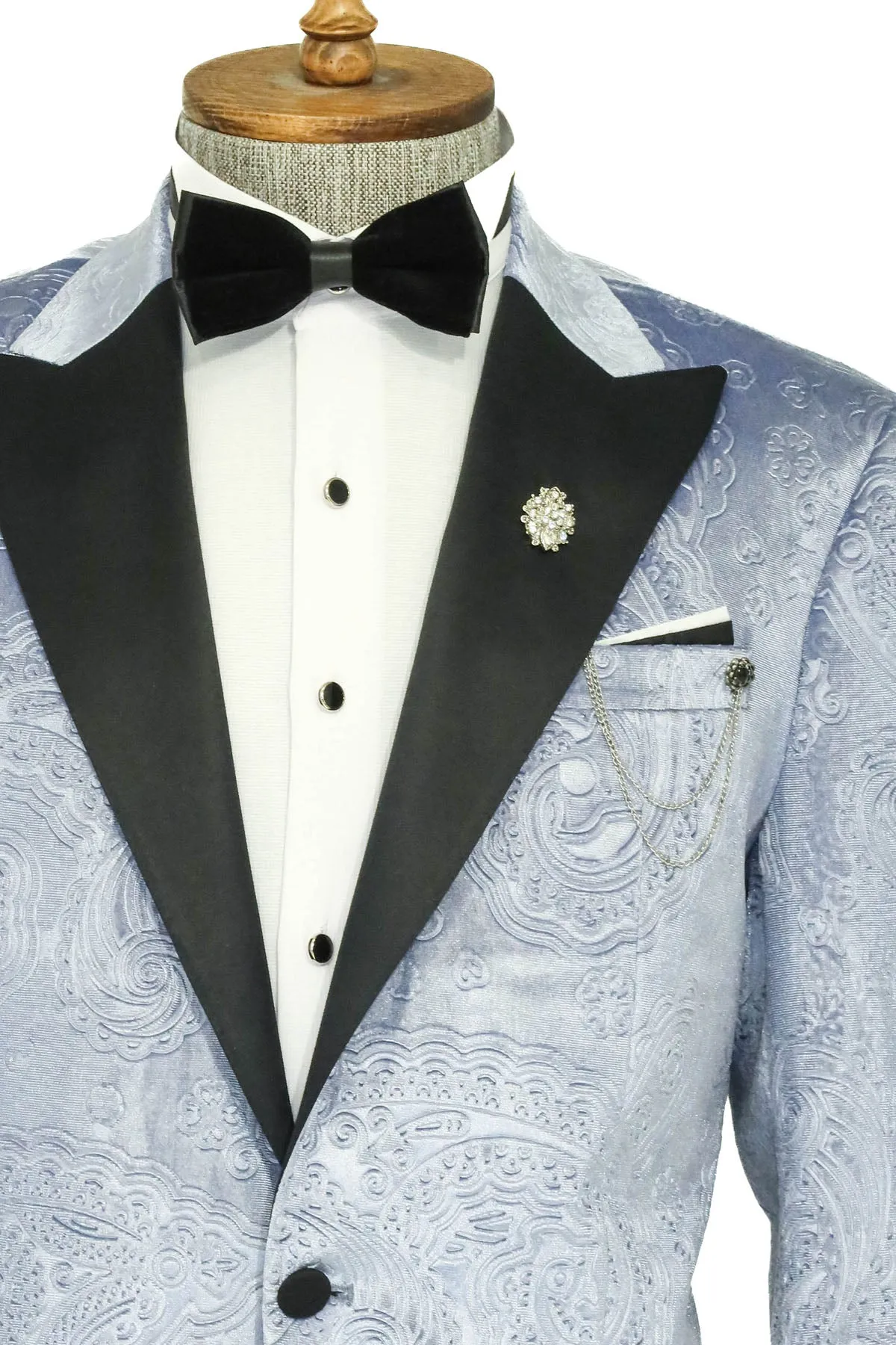 Floral Patterned Velvet Blue Men Wedding Grooms Blazer - Wessi sold by Wessi product image thumbnail 2